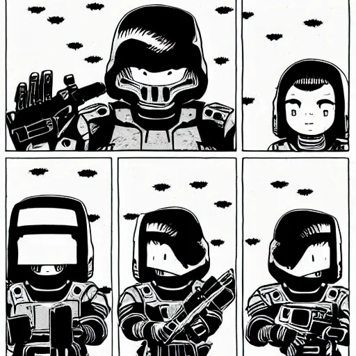 Prompt: doomguy in the style of inio asano