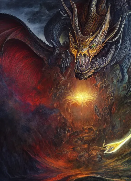 Prompt: close-up of dragon concept portrait of dangerous Viking Dragon conjuring a violent void multiversal aura, a floating iridescent lightning body from God of War in the center, intricate, elegant, luxurious, digital painting, concept art, smooth, sharp focus, from Star Trek 2021, illustration, by Hieronymus Bosch