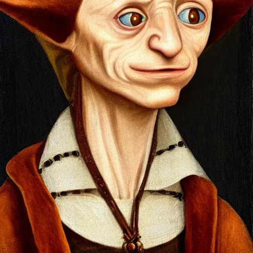 Image similar to a renaissance style portrait painting of Dobby