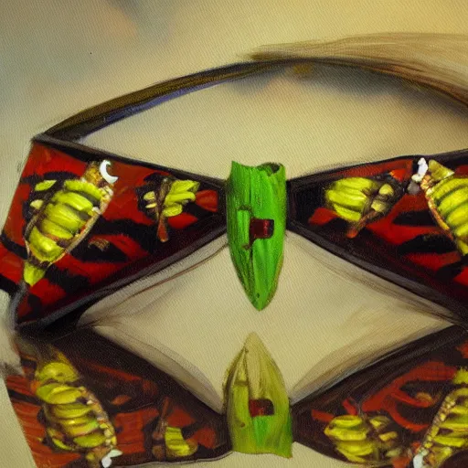 Image similar to oil painting concept art silkworms race bowtie, elegant, detailed,