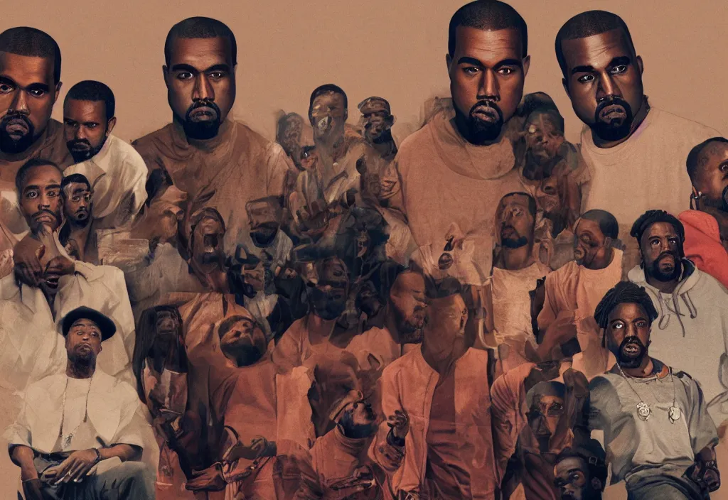 Image similar to A photo of a movie based on the Kanye West album The Life Of Pablo, 8K concept art, realistic faces, detailed, digital art,