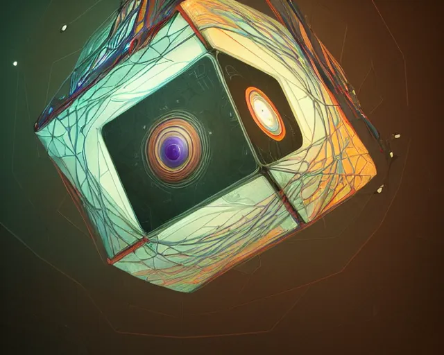 Prompt: portrait of dreamlike giant eye puzzle lock cube, intricate abstract. intricate artwork, by tooth wu, wlop, beeple, dan mumford. concept art, octane render, trending on artstation, greg rutkowski very coherent symmetrical artwork. cinematic, key art, hyper realism, high detail, octane render, 8 k, iridescent accents