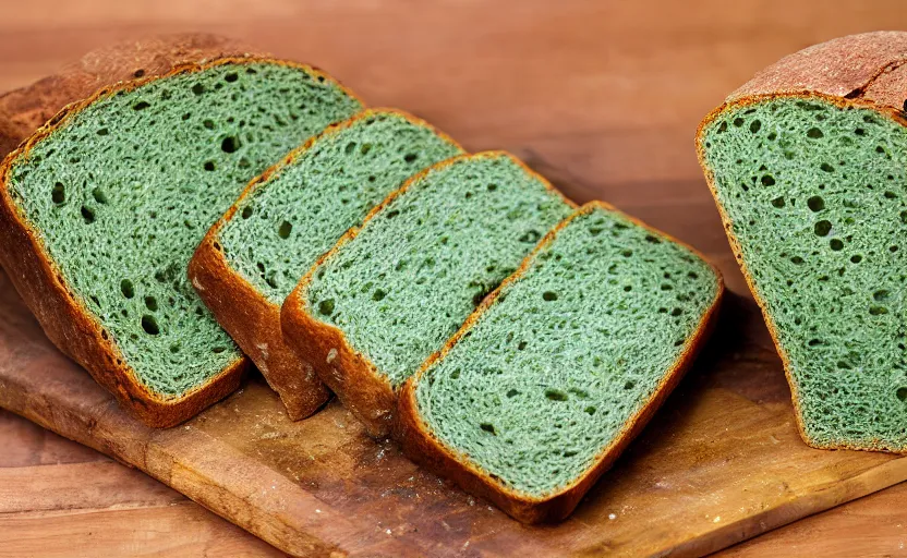 Prompt: green moldy bread, product photography