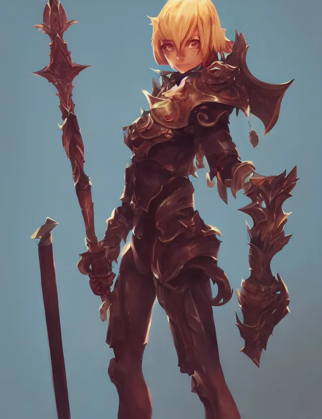 Image similar to the chara design for next slayer playable in league of legend, dynamic lighting, cinematic lighting, lit by morning light, by riot august, geoff goodman and ilya kuvshinov and artgerm, anime, featured on artstation, ultrawide angle