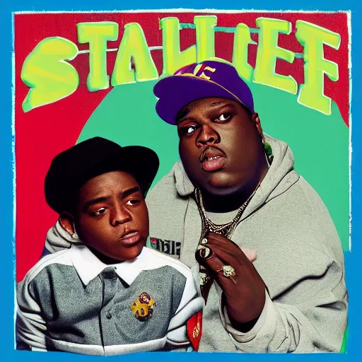 Image similar to Biggie Smalls and Stuart Little, hip hop album cover