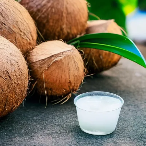 Prompt: very tempting image of coconut with water make every people look this image want to drink it