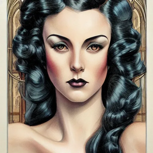 Image similar to a streamline moderne, ( art nouveau ), multi - racial portrait in the style of charlie bowater, and in the style of donato giancola, and in the style of charles dulac. intelligent, beautiful eyes. symmetry, ultrasharp focus, dramatic lighting, semirealism, intricate symmetrical ultrafine background detail.