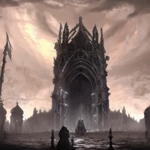 Prompt: cathidral of the deep concept art, darksouls concept art