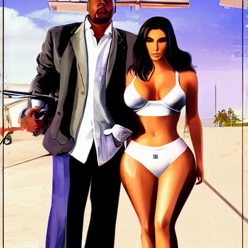 Image similar to videogame cover of gta 6 miami kim kardashian and george floyd accurate eyes