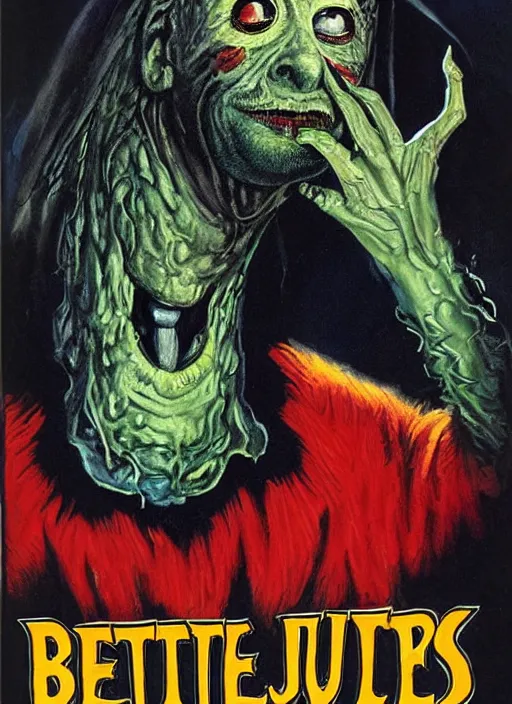 Image similar to portrait of beetlejuice ( 1 9 8 8 ) on the cover of famous monsters of filmland, painted by basil gogos, les edwards, highly detailed