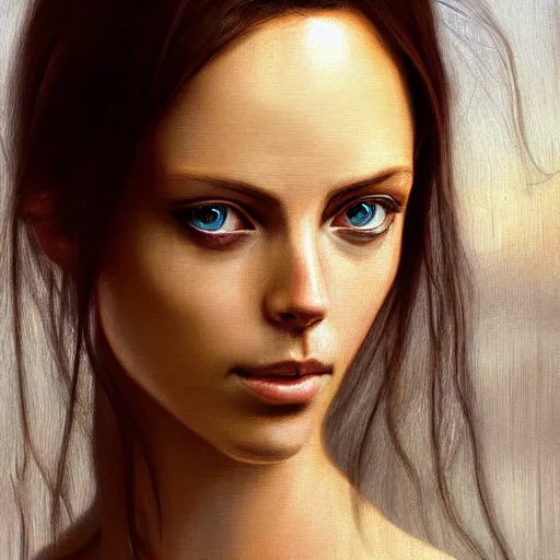 Prompt: Aeon Flux oil painting in the style of Sophie Gengembre Anderson, hyper realistic