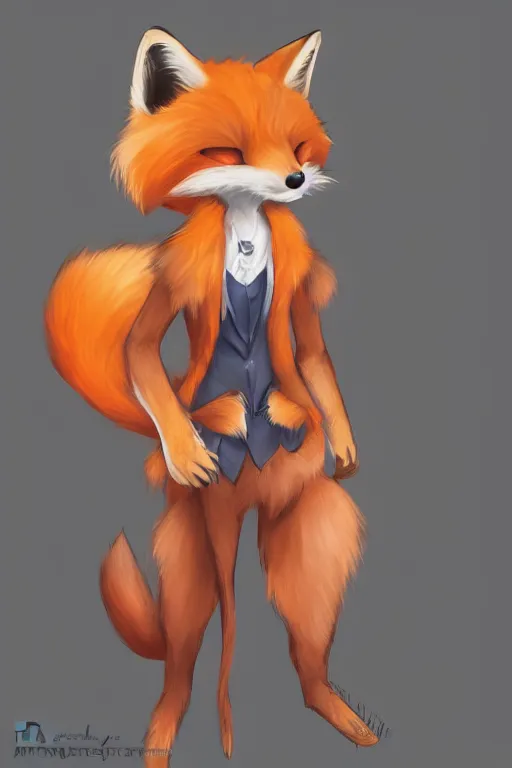 Prompt: an anthropomorphic fox fursona with a fluffy tail wearing a vest, backlighting, trending on artstation, digital art, furry art, trending on furaffinity, fantasy art, by kawacy, anime art
