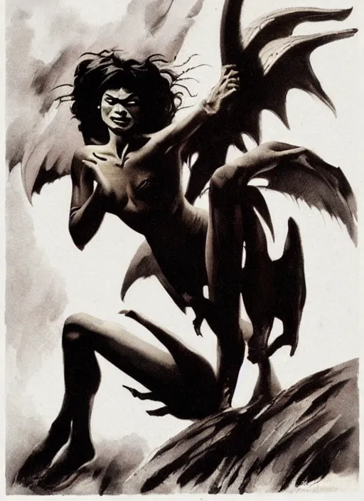 Image similar to manananggal, filipino vampire, strong line, deep color, beautiful! coherent! by frank frazetta, high contrast