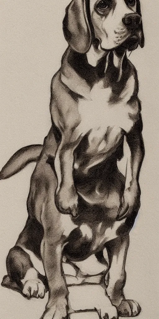 Prompt: sitting beagle, artist sketch, Michelangelo, beautiful composition, masterpiece