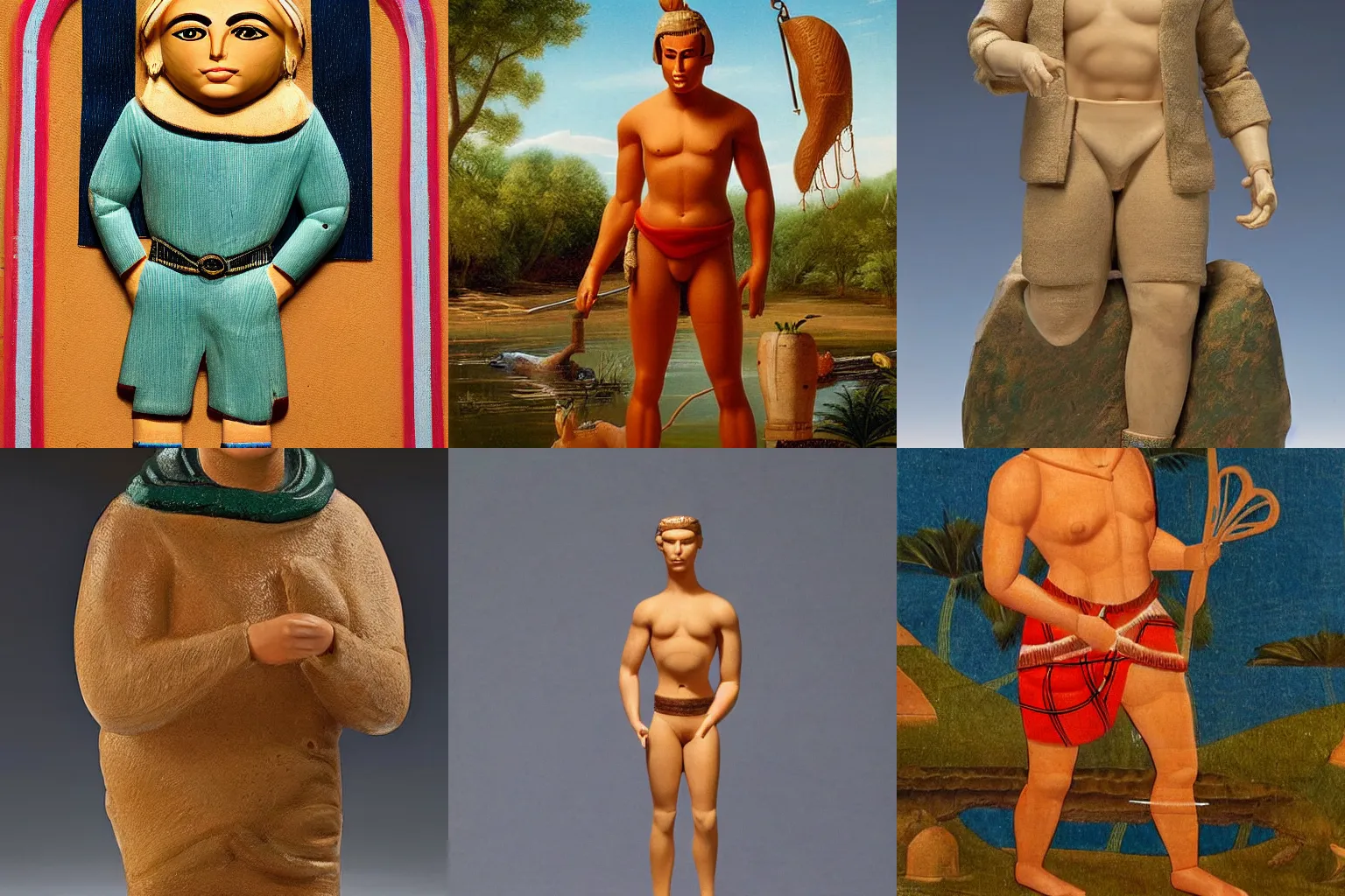 Prompt: ken doll, fisherman, art in the style of Mesopotamia 3000 to 4000 BCE, Romanticism