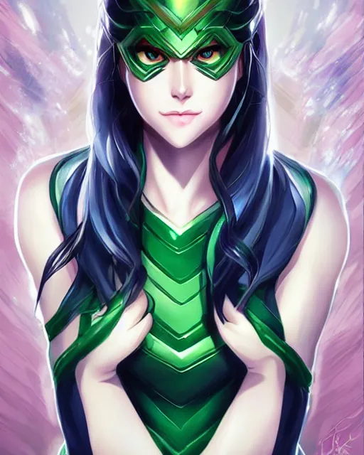 Image similar to Female Loki anime character beautiful digital illustration portrait by Ross Tran, artgerm detailed, soft lighting