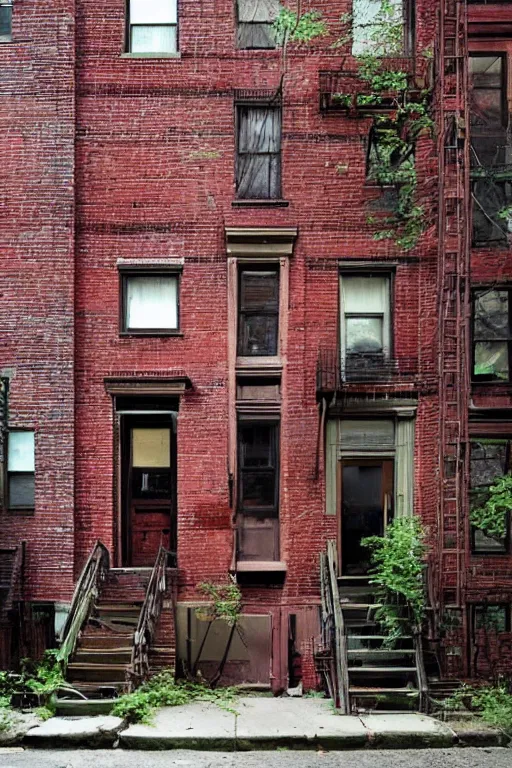 Image similar to (((((a ramshackle manhattan brick brownstone deep in the forest))))) by Lynn Chen!!!!!!!!!!!!!!!!!!!!!!!!!!!