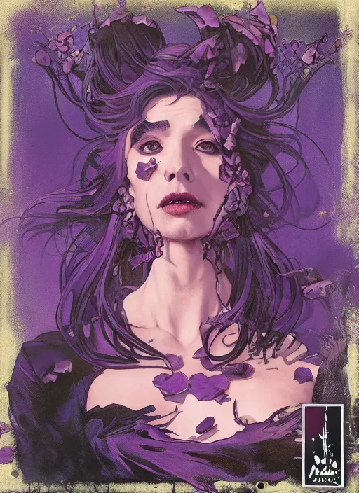 Image similar to mad madam mim, ugly! warts! purple smoke in motion, floating pieces, painted art by tsuyoshi nagano, greg rutkowski, artgerm, alphonse mucha, spike painting