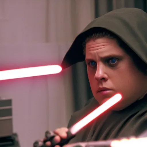 Prompt: jonah hill as evil anakin skywalker in star wars episode 3, 8k resolution, full HD, cinematic lighting, award winning, anatomically correct