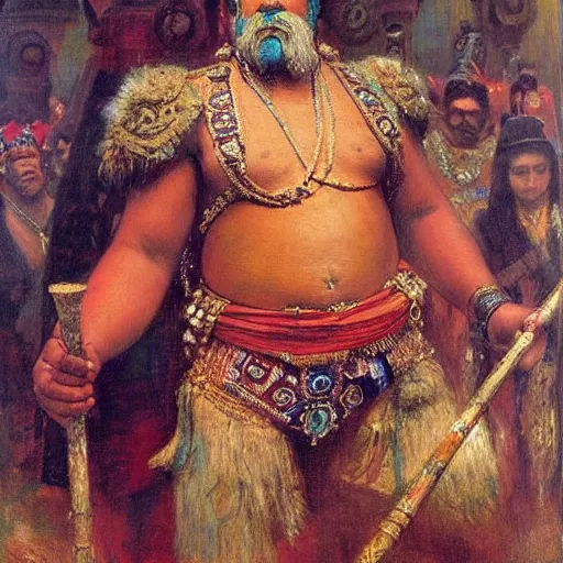 Image similar to the aztec emperor montezuma painted by gaston bussiere