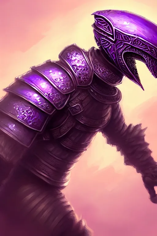 Image similar to male fighter wearing a full plate armor, a giant purple worm is visible in the back, fantasy, intricate, elegant, highly detailed, digital painting, artstation, concept art, smooth, sharp focus, illustration, art by Jovan Delic
