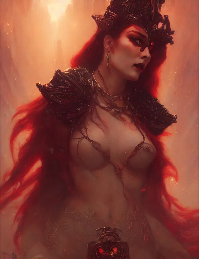 Image similar to queen of hearts, the dark fantasy of gaston bussiere, bayard wu, greg rutkowski, giger, maxim verekhin hyperdetalized, artstation, cgsociety, volumetric dynamic lighting, highly detailed, cinematic lighting