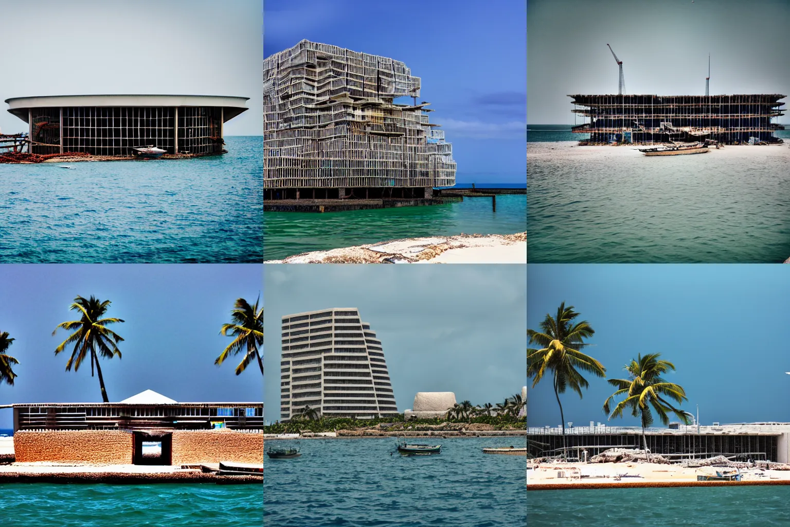 Prompt: a photo by Shulman of a Galdin Quay like huge buildint, realistic, tropical, island, 8k, architecture, real photo by f/11 34mm low iso. total view of.the building. movie documentary scene.