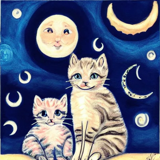 Prompt: kittens staring at the moon a starry night style