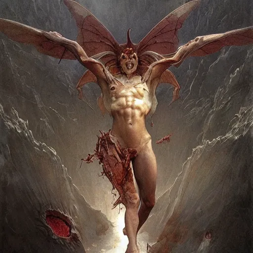 Prompt: An evil satanic tooth-fairy demon examining a large rotten tooth, fullbody, intricate, horror, highly detailed, artstation, concept art, smooth, sharp focus, illustration, art by greg rutkowski and orientalism and bouguereau and Zdzislaw Beksinski, good clear quality, lighting, biology, symmetrical artwork, perfect face, 135 mm, cinematic, hyper realism, high detail, octane render, 8k, chrome accents