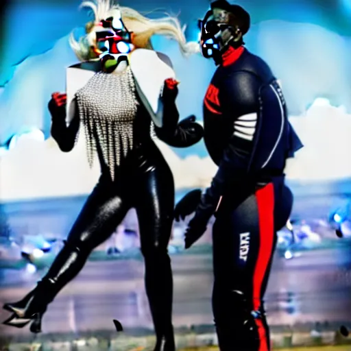 Image similar to film still lady gaga and wesley snipes dine on the sky diving, leica sl 2 5 0 mm, vivid color, high quality, high textured, real life