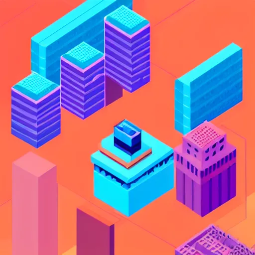 Prompt: New York City, in a isometric pixel art style, synth wave color palette,