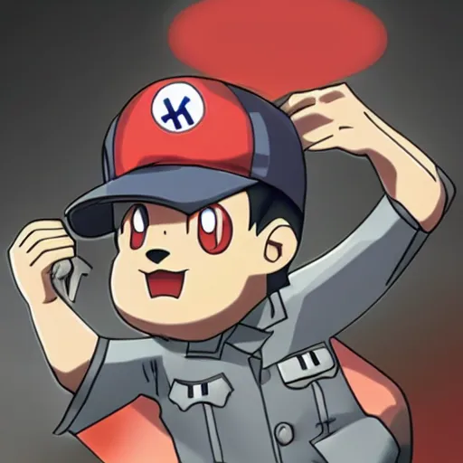 Prompt: ‘Adolf hitler Pokémon trainer, anime’