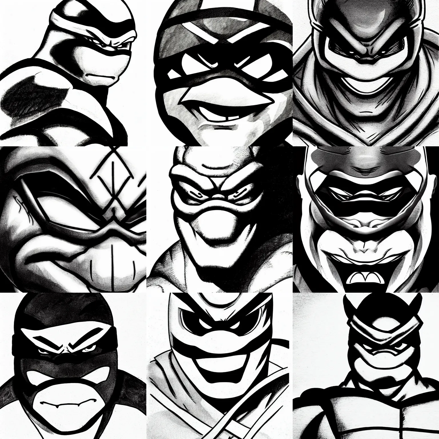 Prompt: anthropomorphic ninja turtle!!! jim lee!!! face macro shot!!! flat! ink sketch grayscale by jim lee close up in the style of jim lee, ninja! battle rugged hulk turtle animal superhero big cheeks by jim lee