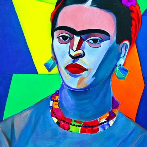 Image similar to Frida, geometry, bright colors, painting