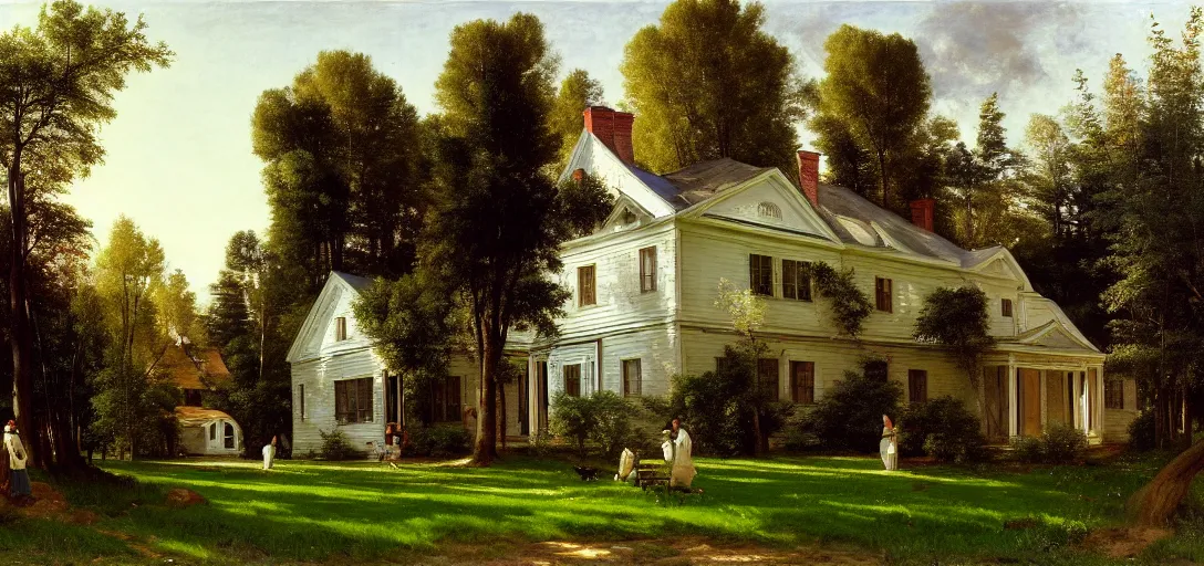 Prompt: a normal middle class suburban 1 9 9 0's american house, it has a driveway and a front yard with a tree in it, by vasily polenov, eugene von guerard, ivan shishkin, albert edelfelt, john singer sargent, albert bierstadt 4 k