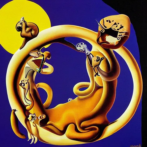 Image similar to Garfield ouroboros, surreal painting by Salvador Dali