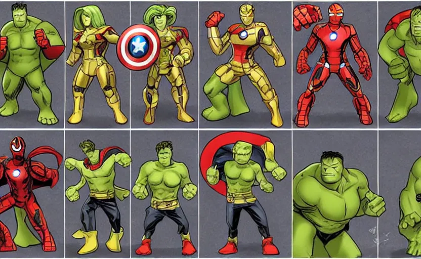 Image similar to marvel avengers made of pickles, concept art