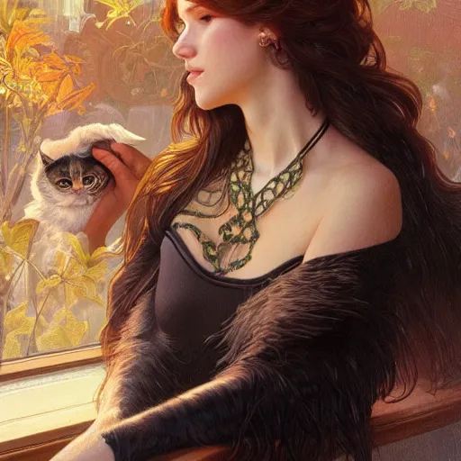 Image similar to ultra realistic illustration, bella thorne as a cat, intricate, elegant, highly detailed, digital painting, artstation, concept art, smooth, sharp focus, illustration, art by artgerm and greg rutkowski and alphonse mucha