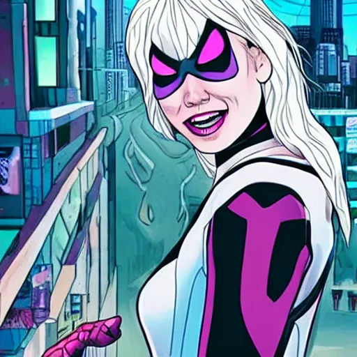 Prompt: Phoebe Bridgers as Spider-Gwen, Marvel film poster