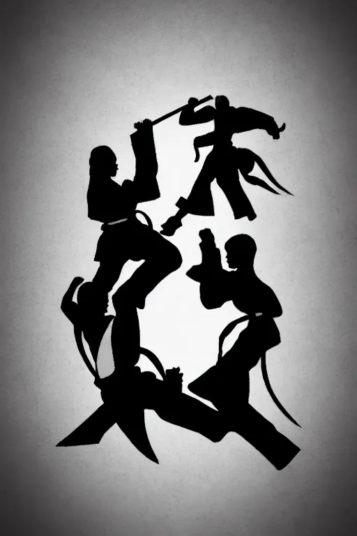 Image similar to a epic logo about martial arts, karate, kung-fu, vectorial, black and white, highly detailed, figurative