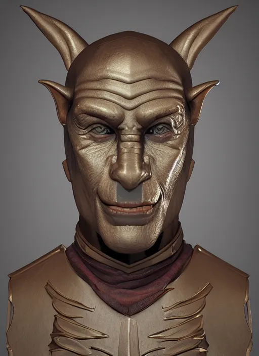Image similar to bust of sheikh mohammad ruler of dubai, drak fantasy goblin, head and torso only, cinematic lighting, studio quality, smooth render, unreal engine 5 rendered, octane rendered, art style by klimt and nixeu and ian sprigger and wlop and krenz cushart.