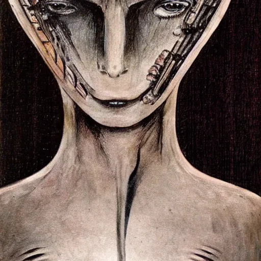 Image similar to a girl, concept art by h r giger