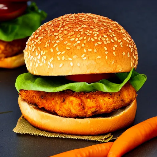 Image similar to a spicy crispy chicken burger, food photography, detailed, yum