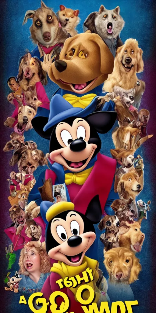 Prompt: the movie poster for a g rated film about a talking dog that saves the world from an evil possum, 9 0's disney renaissance style