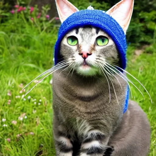 Image similar to beautiful cat with a wizard hat in the shire