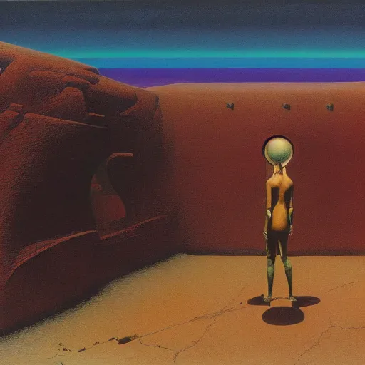 Prompt: painting of a syd mead scifi ancient civilzation empty room, rainbow sun, beksinski