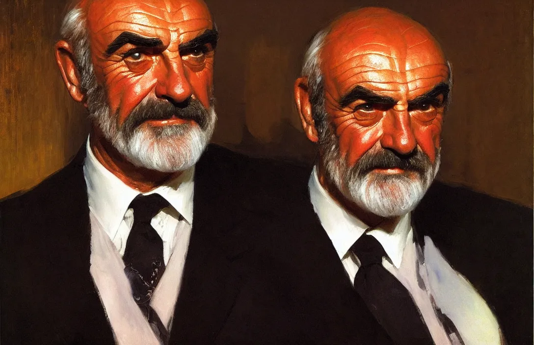 Image similar to portrait of sean connery!!!!!!!!!!!!!!!!!!!!!!!!!!!, detailed face, detailed painting, detailed no. 1 0 downing street, epic lighting, by ilya repin and phil hale
