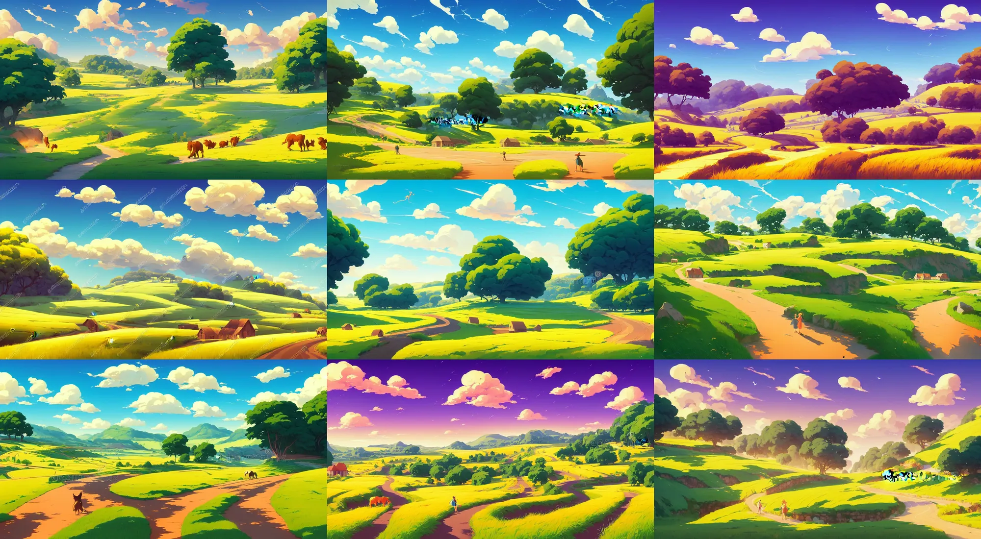 Prompt: Summer landscape. Vector background with country road passes through the fields, vector illustration, in marble incrusted of legends heartstone official fanart behance hd by Jesper Ejsing, by RHADS, Makoto Shinkai and Lois van baarle, ilya kuvshinov, rossdraws global illumination