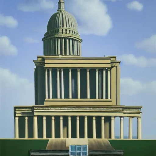 Image similar to painting of the capital building by rene magritte, hd, 4 k, detailed, award winning