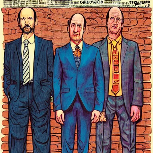 Image similar to The Artwork of R. Crumb and his Cheap Suit Saul-Goodman-Better-Call-Saul, pencil and colored marker artwork, trailer-trash lifestyle